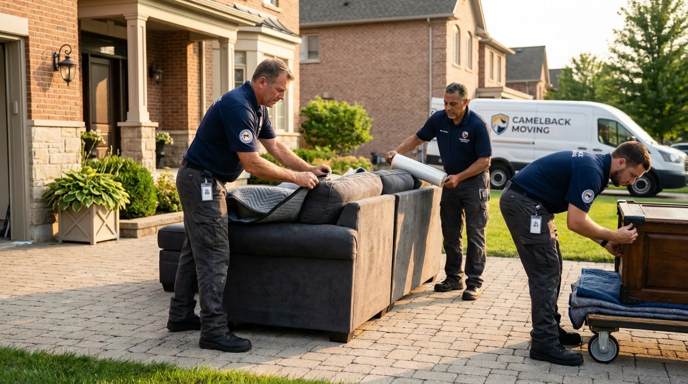 Large estate moving crew wrapping furniture in Saranac Lake, NY