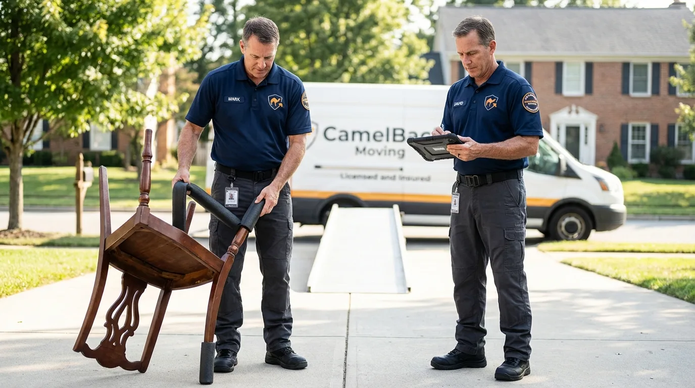 Movers inspecting furniture for damage prevention before loading in Saranac Lake, NY