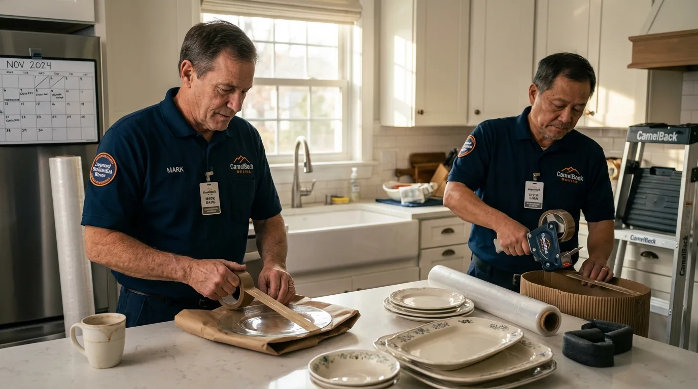 Professional crew packing kitchen dishware in Saranac Lake, NY