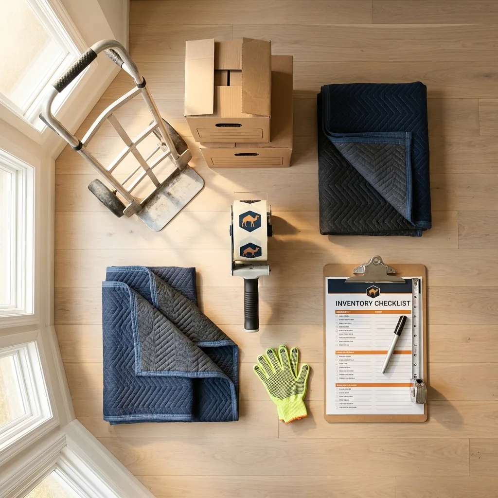 Professional moving supplies and packing materials layout for Saranac Lake residential relocations